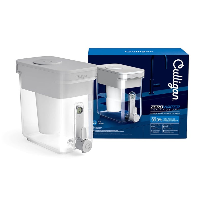 Culligan مع تقنية زيرو ووتر - موزع فلتر مياه سعة 22 كوب – يتضمن فلتر مياه متقدم من 5 مراحل، معتمد لتقليل الرصاص، والمواد الكيميائية الدائمة (PFAS)، والزئبق، والفلورايد، والكلور. - Image 2